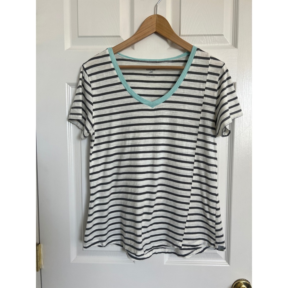Horny Toad Organic Cotton Striped V-Neck Tee Coastal Casual Outdoorsy Medium